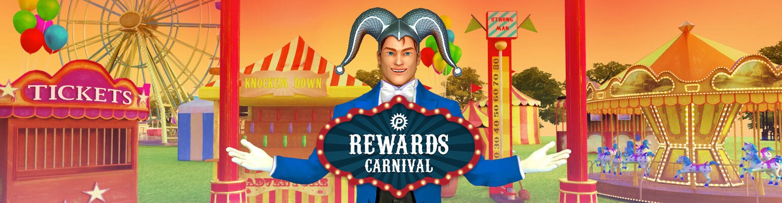 Personaje Platincasino junto a cartel Festival de premios